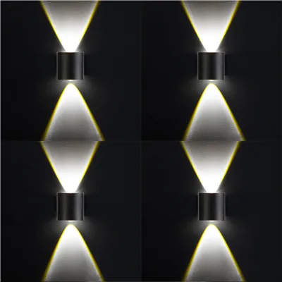 Produktbild von 4x LED Wandleuchte Innen Außen, 8cm Up and Down Wandlampe, 2W 170lm Aluminium Schwarz IP65 Wasserdicht Modern Beleuchtung für Wohnzimmer Schlafzimmer