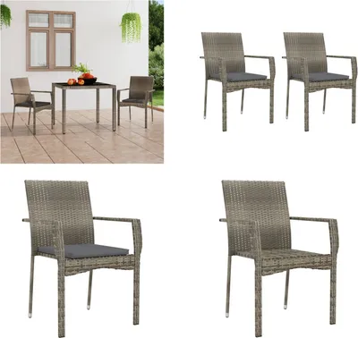 Immagine prodotto di vidaXL Sedie da giardino con cuscino 2 pz. Poly Rattan Grigio - Sedia da giardino - Sedie da giardino - Mobili da giardino - Mobili da esterno