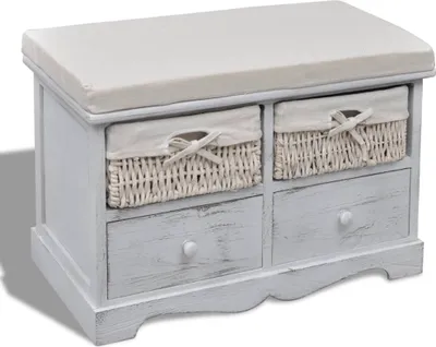 Image de vidaXL Banc avec espace de rangement blanc 62×33×42 cm bois de paulownia