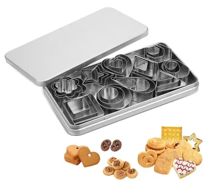 Produktbild von Set mit 30 Ausstechformen, Mini-Ausstechformen aus Edelstahl, geometrische Formen für Weihnachts- und Geburtstagskuchendekorationen, Zuckerkekse und andere Kekse.