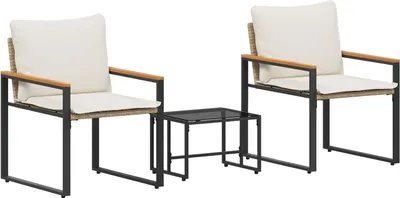 Immagine prodotto di vidaXL Set di mobili con cuscini 3 pezzi Beige e rattan bianco crema