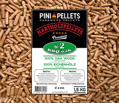 Image de PINI pellets de bois dur 100% chêne № 2 BBQ Oak 1,5 Kg pellets pour griller, fumer, fumiger et pour four à pizza