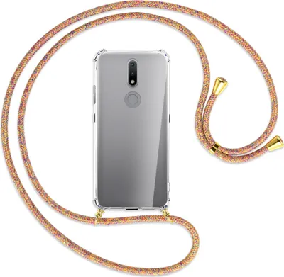 Produktbild von Handykette Backcover-Schutzhülle mit Band (Metall goldfarben) für Nokia 2.4 - Rainbow