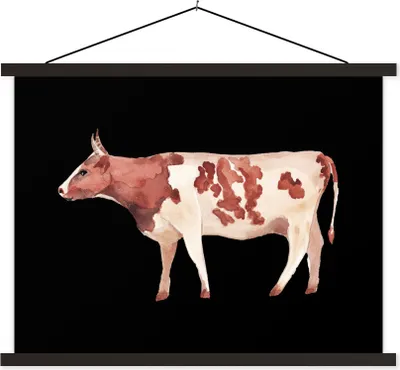 Produktbild von MuchoWow® Textilposter Kuh - Illustration - Schwarz 60x45 cm mit schwarzem Rahmen - Poster Schlafzimmer