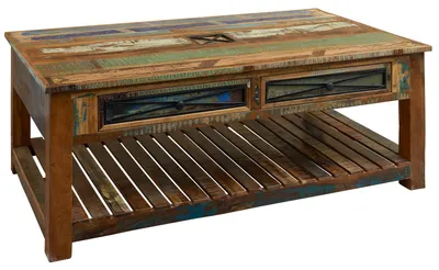 Produktbild von MASSIVMOEBEL24.DE Couchtisch Altholz 140x80x55 mehrfarbig lackiert NATURE OF SPIRIT #108