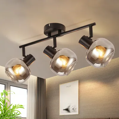 Produktbild von ZMH Deckenlampe Vintage Industrial 3 Flammig E14 Deckenspot Rauchgrau Glas Retro Deckenbeleuchtung für Schlafzimmer Flur Küche (Ohne Lichtquelle)