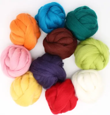 Produktbild von Filzwolle 10 bunte Farben je 50gr - 500 g - zum Trockenfilzen und Nassfilzen