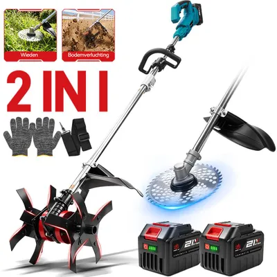 Produktbild von ONEVAN 2-In-1 9''akku-Rasenmäher & Gartenfräse 600w, Schnittdurchmesser 240mm,Bürstenloser Motor 18000 U/Min, 2 Akkus, Für Garten, Beete Und Rasen