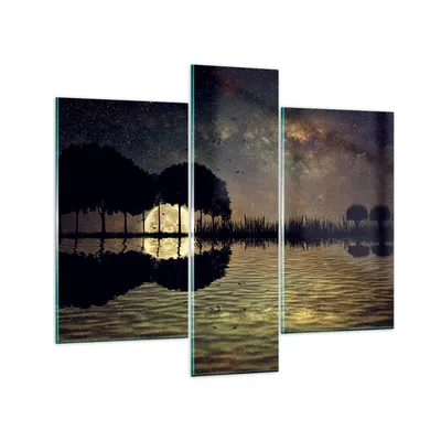 Produktbild von Bilder auf glas - See Nacht Wasser - 95x80cm - Glasbilder - Wandbilder - Kunstdruck - zum Aufhängen bereit - Wanddekoration aus Glas - Glas Bilder - Wandbild auf Glas - 3 Teile - GCB95x80-3753