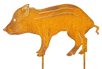 Gartenstecker Wildschwein, Metall, Rostpatina, 36 cm