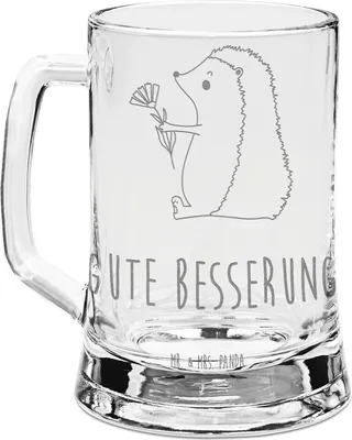 Produktbild von Mr. & Mrs. Panda Humpen Igel Blumen - Transparent - Geschenk, Lustige Sprüche, Krug, Bierkrug Glas, Besuch, Krankheit, krank, Seidel, Krankenhaus, Gute Besserung, Gravur