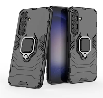 Productafbeelding van MobyDefend Hoesje - Geschikt voor Samsung Galaxy S24  -  Dubbelgelaagde Pantsercase Met Standaard - Zwart