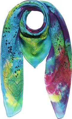 Produktbild von Baumwolltuch Indisches Blumenmuster bunt Batik Druck schwarz 100x100cm Halstuch quadratisches Tuch