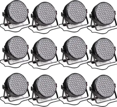 Produktbild von DJ Party Disco Licht Set - Mini Bühnenbeleuchtung - 12er Pack mit 60 LED - DMX512 & Soundsteuerung - Für Party, Club, Weihnachten - 220V EU Stecker
