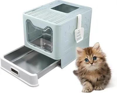 Image de Bac à litière - Bac à litière pliable XL - 38 × 41 × 51 cm - Plastique - Pour chats - Vert clair