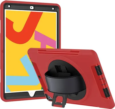 Produktbild von 4in1 Hülle für Apple iPad (7th Generation) 2019/2020/2021 10.2 Zoll Outdoor Cover mit Displayschutz Handschlaufe Rot