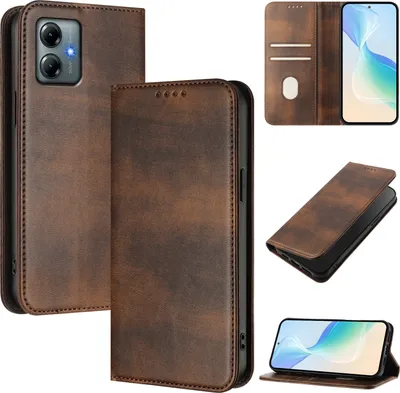 Produktbild von Handyhülle für Motorola Moto G Play 2025/Moto G Power 2025, Vintage Leder RFID Schutz Kartenfach Standfunktion Magnetische Klapphülle Braun