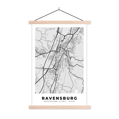 Produktbild von MuchoWow® Textilposter Karte - Deutschland - Ravenburg - Karte - Stadtplan 60x90 cm mit holzfarbenen Rahmen - Textil