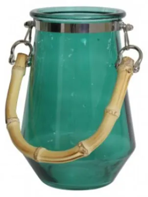 Immagine prodotto di Lanterna decorativa Casa Padrino con manico in bambù - Verde scuro - Lanterna