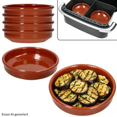 Produktbild von 6er Set Airfryer Tonschalen rund Ø16 cm 250ml Cazuela Tapas Antipasti Kuchen