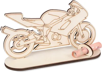 Productafbeelding van Houten Geldcadeau Motor - Motorcadeau Hout - Geld Presenteren - Lasergraveertechnologie - 205 x 195 x 2 cm - Houtkleur