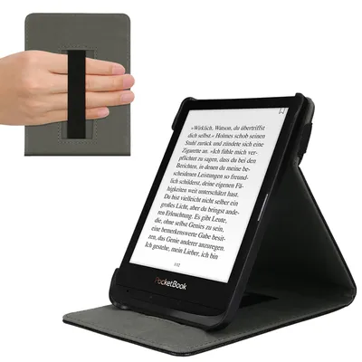 Produktbild von kwmobile Schutzhülle kompatibel mit Pocketbook Touch Lux 4/5/Touch HD 3/Color (2020)/ Vivlio Lux 5 - Hülle e-Reader mit Schlaufe Ständer - - Schwarz