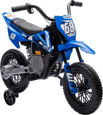 Zdjęcie produktu dla AIYAPLAY Elektryczny motocykl dziecięcy Elektryczny motocykl z muzyką, dla dzieci 2,4-5 km/h Elektryczny motocykl z 2 kółkami bocznymi dla dzieci w wieku 3-6 lat, niebieski