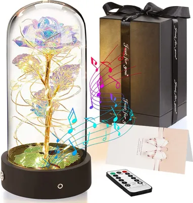 Produktbild von Rose im Glas Musik Rotierende Dekorative Lichter Wiederaufladbar Blume im Glaskuppel Künstliche Rose Geschenke für Valentinstag, Geburtstag, Thanksgiving, Jubiläum