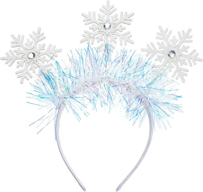 Produktbild von 2 weihnachtliche Stirnbänder mit Schneeflocken, Kunstfedern und Glitzerschmuck in Weiß