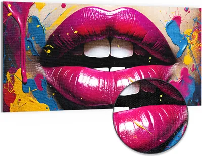 Produktbild von DEQORI Hybrid Leinwand Bild 100x50 cm 'Lebendige Lippen' Wandbild Glas flach modern