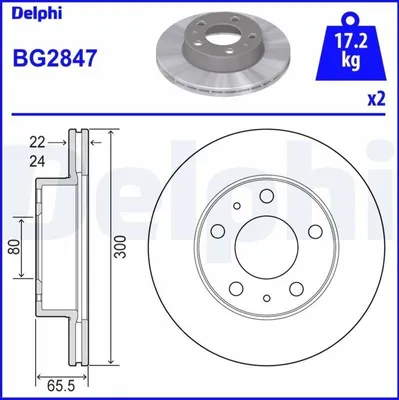 Produktbild von 2x DELPHI Bremsscheibe BG2847 für FIAT Ducato Kastenwagen (250_ 290_) 65 5mm