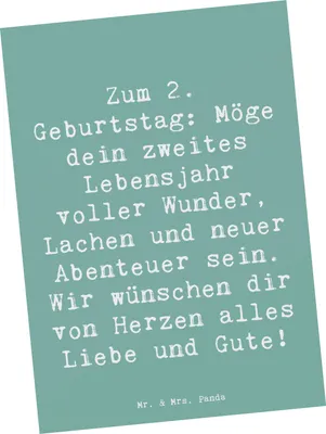 Produktbild von Mr. & Mrs. Panda Postkarte Spruch 2. Geburtstag Wünsche - Meeresbrise - Geschenk, Meilenstein, Happy Birthday, Postkarten, einzelkarte, Kindergeburtstag, Grußkarte, Alter