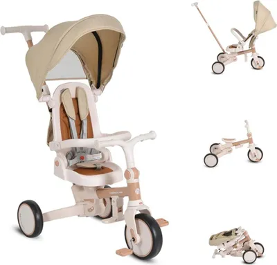 Produktbild von Byox Dreirad, Tricycle Compacto 4 in 1 Schiebegriff klappbar Gurt umbaubar EVA beige