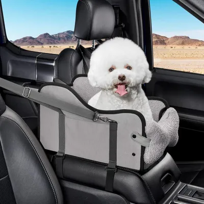 Immagine prodotto di Seggiolino auto per cani e gatti di piccola taglia | Grigio | 41,5 x 26,5 x 6,5 cm | Impermeabile | Montaggio rapido
