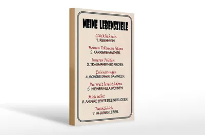 Produktbild von Holzschild Spruch 20x30cm meine Lebensziele glücklich