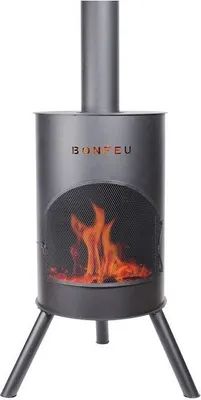 Produktbild von BonFeu BonTon 60 Schwarz - Terrassenofen - Feuerstelle mit Funkenschutz für entspannte Abende  - Feuersäule Outdoor - Terrassenkamin mit Grillrost - Gartenofen aus hochwertigem Cortenstahl - L 60 x B 60 x H 198 cm