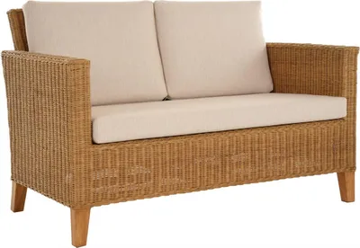 Produktbild von KRINES HOME Rattan-Sofa 2-Sitzer LOUNGE in der Farbe Honig inkl. Sitzpolster Beige, Couch aus echtem Rattan