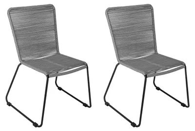 Produktbild von Gartenstuhl Outdoor-Seilstuhl Farbe Grau mit Eisen-Gestell in schwarz ISRA (2er Set)