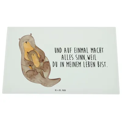 Produktbild von Mr. & Mrs. Panda Hackbrett Otter Kind - Weiß - Geschenk, Mama, Geburt, Tochter, Familie, Küchenbrett, Mutter, Glas Schneideplatte, Schneidebrett, Schneidbrett, Baby