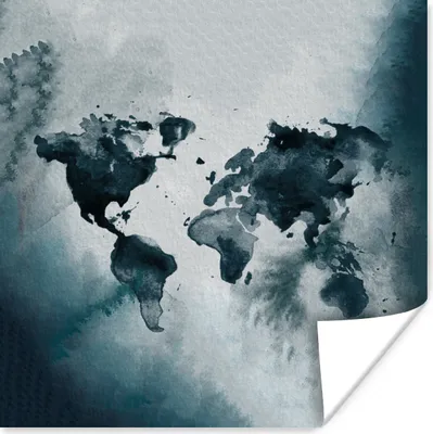 Produktbild von MuchoWow® Poster Weltkarte - Blau - Aquarell 75x75 cm - Wand Dekoration