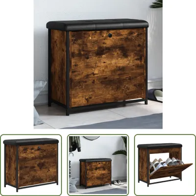Produktbild von The Living Store Schuhbank mit Klappe Räuchereiche 62x32x56 cm