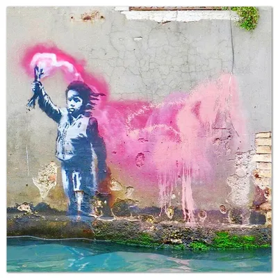 Image de Giallobus - Enfant naufragé - Banksy - 100L x 100l cm - Tableau - Verre acrylique