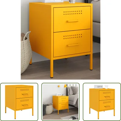 Image de The Living Store Table de nuit jaune moutarde 36x39x50,5 cm Acier