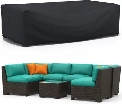 Obrázok produktu pre Plachta na záhradný nábytok – 213 x 132 x 74 cm – vodovzdorná – tkanina Oxford 600D – plachta – odolná voči UV žiareniu – ochrana záhradného nábytku – ochranná plachta – záhradný nábytok – ochranná plachta – čierna plachta