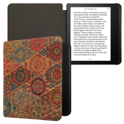 Produktbild von kwmobile Hülle kompatibel mit Tolino Vision 6 - Kork eReader Schutzhülle Cover Case - Mandalakacheln Pink Rot Blau
