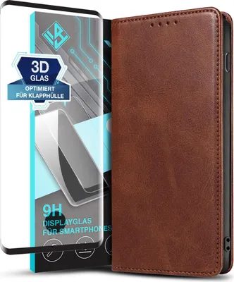 Produktbild von Handyhülle für Samsung Galaxy S10 mit 9H Displayglas Kunstleder Flip Cover Hülle Handytasche Case Kartenfach Farbe: Dunkelbraun