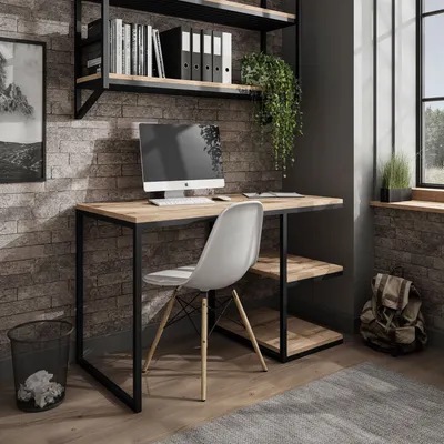 Produktbild von Arbeitsschreibtisch Computerschreibtisch MODERN LOFT Schwarz / Wotan Eiche