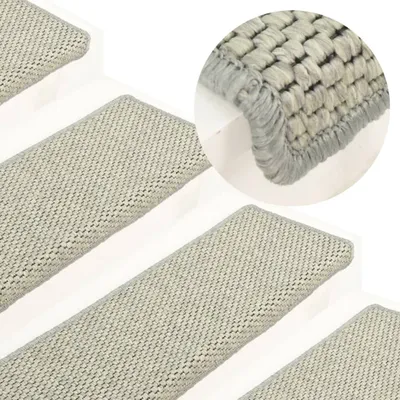 Image de The Living Store Tapis d'escalier autocollant aspect sisal 15 pcs. 65x21x4 cm Gris