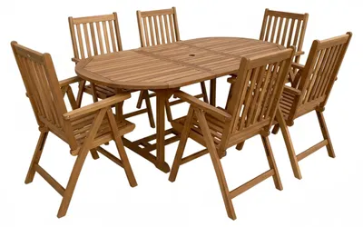 Produktbild von AXI Marzi/Nuria 7-teiliges Gartenset für 6 Personen | Esstisch aus Teakholz mit ovalem ausziehbarem Gartentisch | Mit 6 Gartenstühlen mit