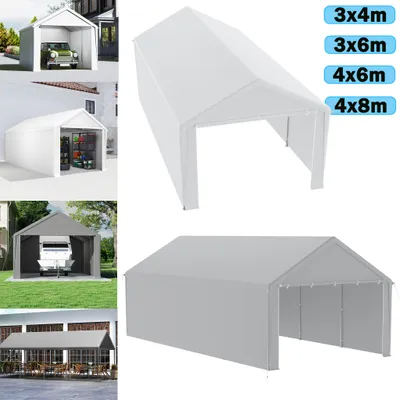 Produktbild von LARS360 Graues 4x6m Carport & Lagerzelt – Wetterfeste Zeltgarage mit UV-beständigem PE-Dach für Auto, SUV, LKW & Boot – Garagenüberdachung für Garten & Hof
